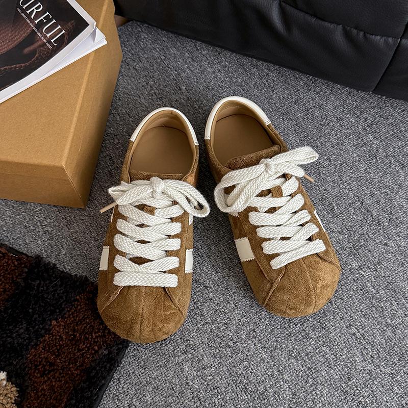 Fashion Soft Leather Version Retro Round Head Couple Comfortable Shoes Spring New Style Versatile Breathable Lightweight Sports Shoes
