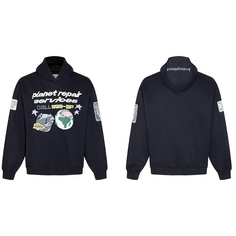 Unisex Broken Planet Print Velvet Hoodie - Trendy & Casual
