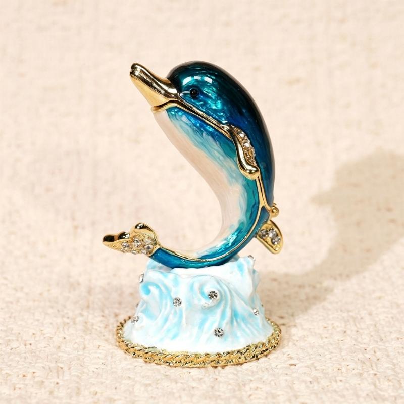 Elegante Delfinform Schmuckschatulle Handgefertigtes Heimdekorations-Ornament Legierungstextur Geeignet für Ringe Halsketten Aufbewahrung