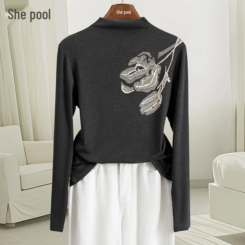 

Women s Beaded Mock Neck Long Sleeve Base Layer T-Shirt M