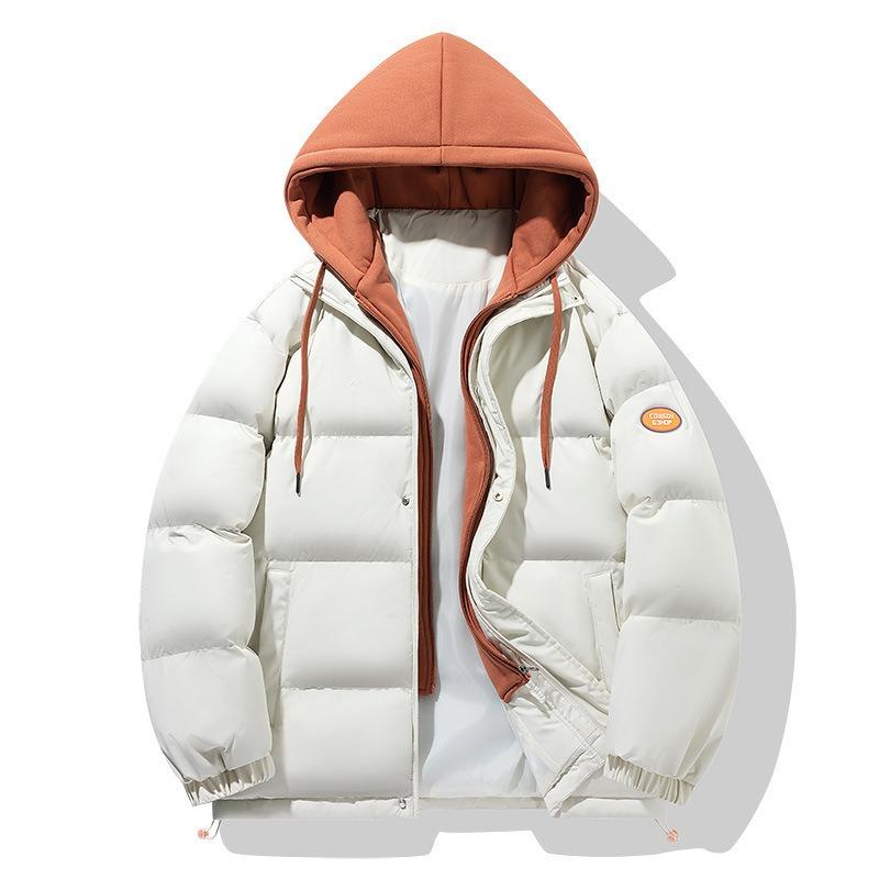 

Fake two-piece cotton-padded coat men s winter thick casual hooded bread coat green women s top thick coat 6XL слоновая кость