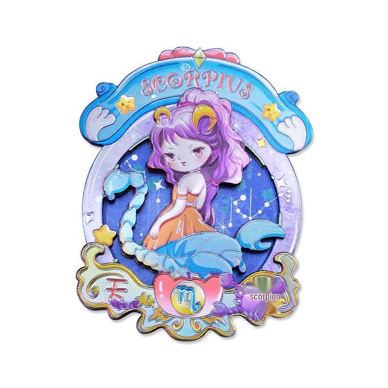 Soft Magnetic Wooden & Aluminum Foil Cartoon Zodiac Refrigerator Magnet Set