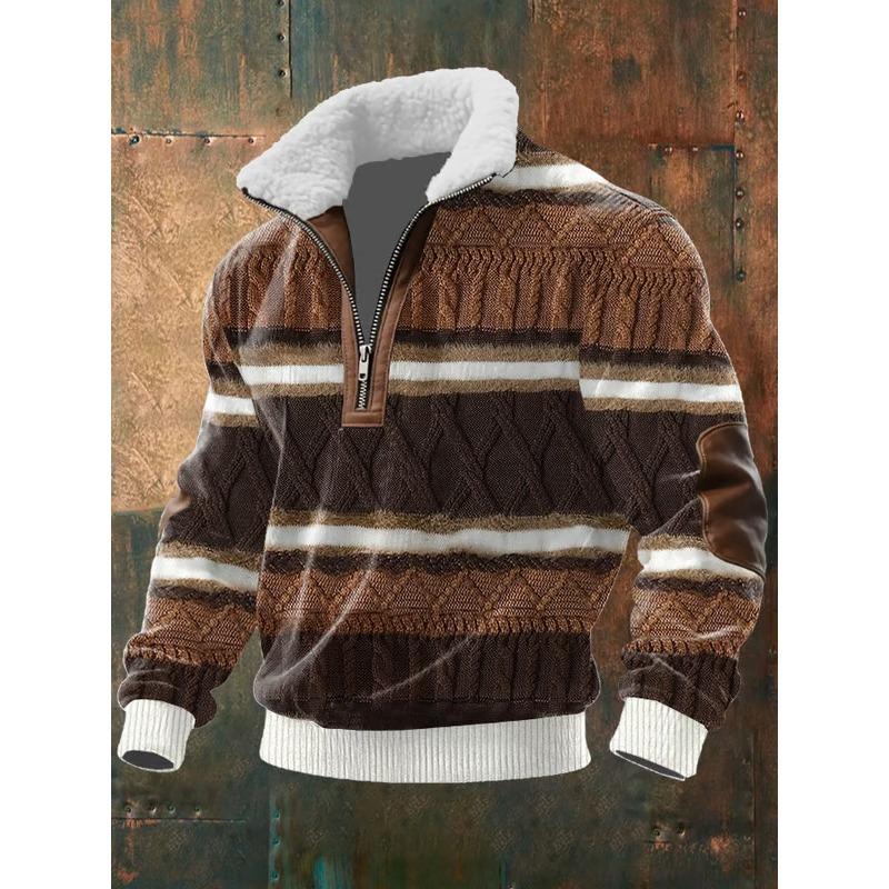 Men S Fleece Lined Pullover Sweatshirt Digital Print Casual Winter Wear