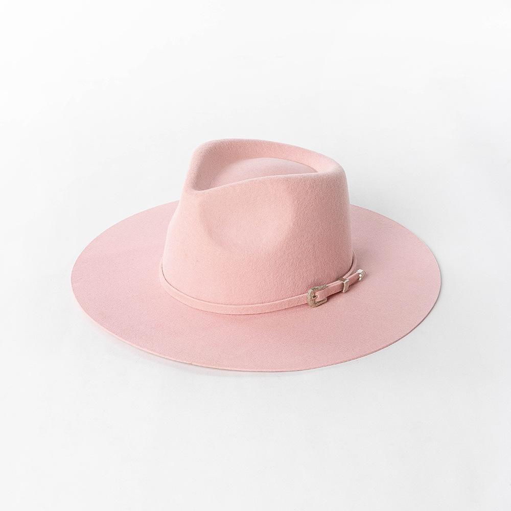 Autumn Winter French Style Pure Wool Fedora Hat With Belt Men Women Vintage Jazz Felt Cap Big Brim Stylish Casual Warm Dress Hat