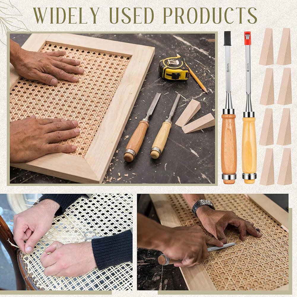 

12 Piece Rattan Furniture Repair Kit with Natural Fiber Weaving Strips Chisels and Wooden Wedges for Durability China Mainland