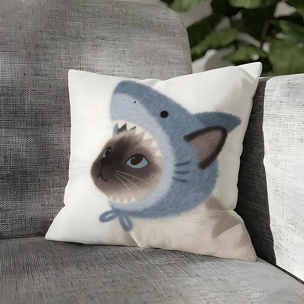 Cute Pink Cat Pattern Pillow Case Linen Pillows Case Cushions Case Sofa Pillows Case Decor Home