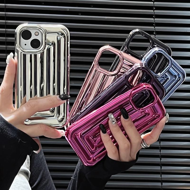 Luxury Plating Silver 3d Stripe Lattice Soap Case For Iphone 14 13 12 11 Pro Max 14 Plus Luggage Box Shockproof Soft Cover