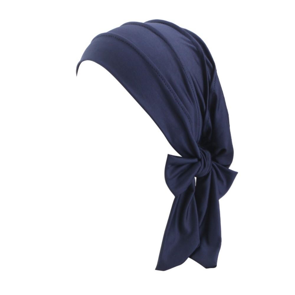 Дышащая шапка для химиотерапии, однотонная, внутренняя шапка, удобный платок-шапка, исламское использование темно-синий