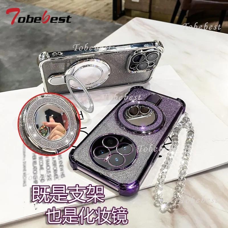 Pro Huawei Mate 70 60 50 40 30 Pro Pouzdro Třpytivé Nárazuvzdorné Pokovování zrcadlové Magnetický Držák Telefonu Náramek Kryt