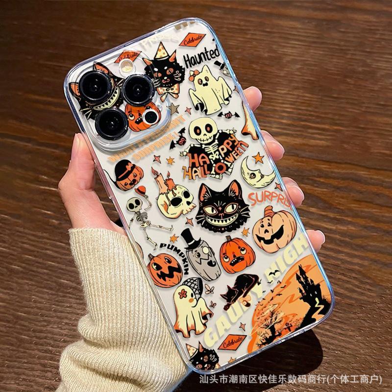 Halloween Pumpkin Illustration for Apple iPhone11/12/13/14/15/16ProMax Transparent Case 8