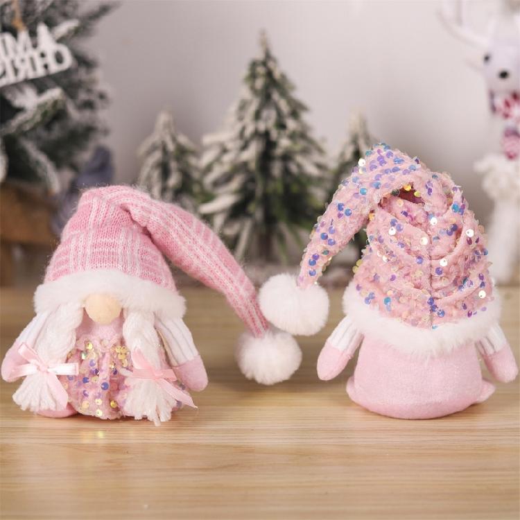 Pink Dwarfs Christmas Decorationtoy With Sequined Hat/Dress,Embroidered Detail, Plushie Feel Mini Plushie Toy