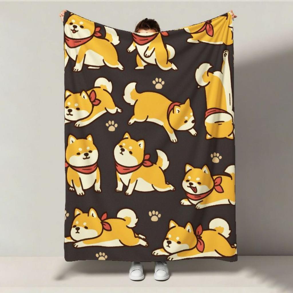Cute Shiba Inu Pattern Flannel Blanket - Bed, Sofa, Office, Travel, Gift, Decoration, Comfortable and Warm, Christmas