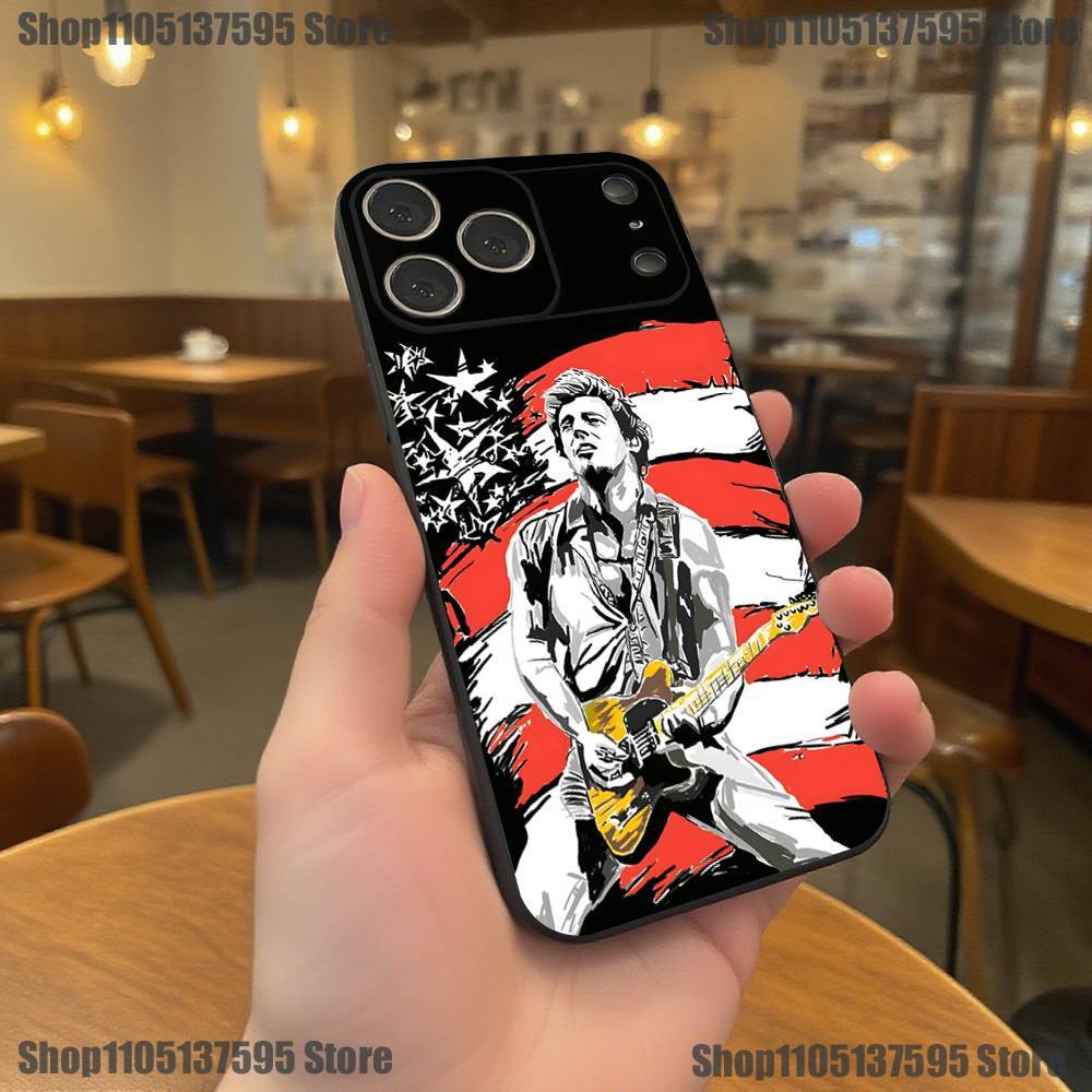 Custodia per Telefono Guitarist B-Bruce Springsteen Per iPhone 17,16,15,14,13,12,11,Pro,XS,Max,XR,Plus,E,SE4,Mini Cover Morbida Nera