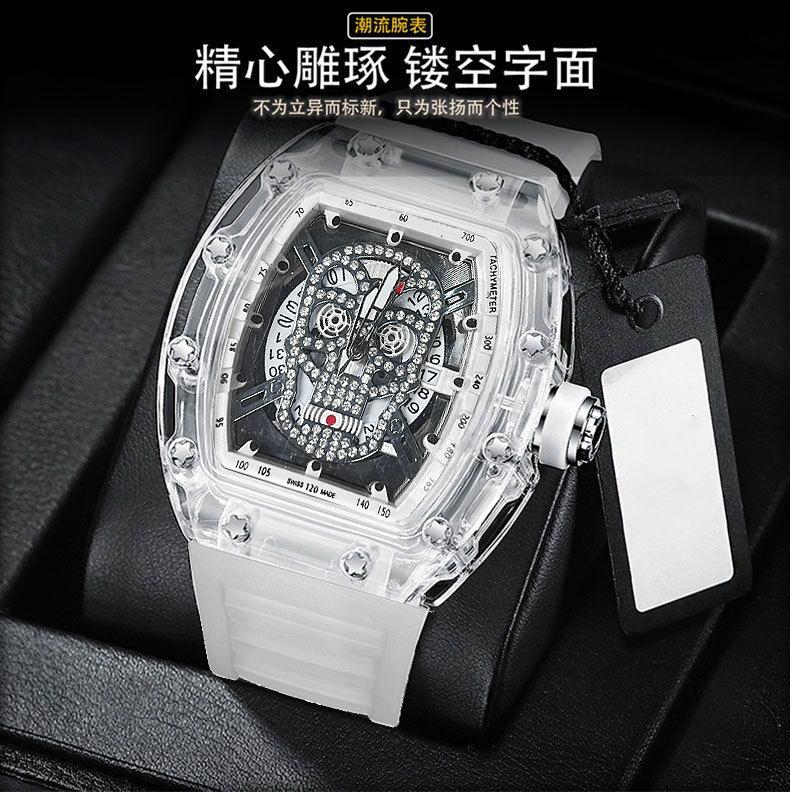 High-Value Fashion Trend Non-Mechanical Transparent Ghost Head Wine Barrel-Shaped Men'S Watch