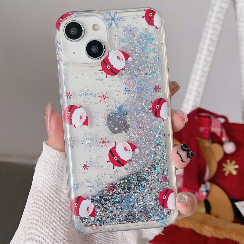 Bling Christmas Case for iPhone 16 Pro 15 Plus 14 13 12 Pro Max Glitter Christmas Tree Santa Claus Sleigh Elk Tpu Soft Quicksand Silm Cover