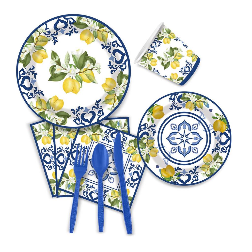 Cross-Border Blue & White Porcelain-Themed Disposable Party Set: Plates, Cups, Napkins for Birthday Decorations.