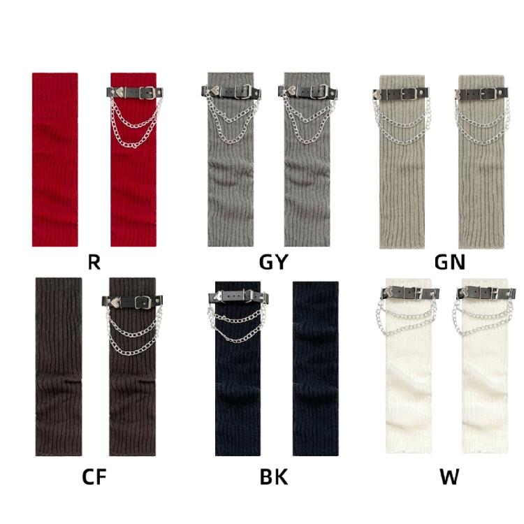 Stylish Ribbed Knitted Leg Warmers for Women Gothic Punk Boot Covers Socks with Heart Chain Leather Belt for Festivals
