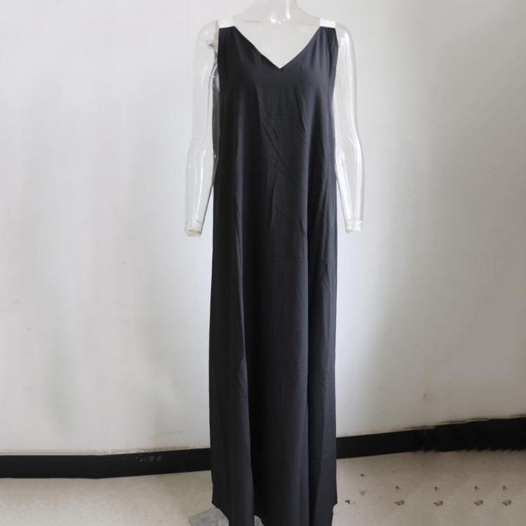 Bohemian Maxi Dress Orange V Neck 2025 Summer Large Size Suspender Style