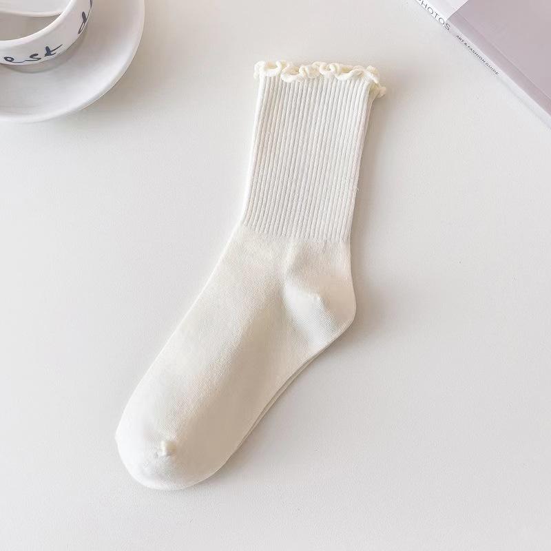 

Women s Mid-Calf Ruffled Edge Socks, Autumn Japanese Style, Preppy Sweet Slouch Socks for Mary Jane Shoes One Size