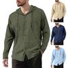 Camisetas para Hombre con Capucha Cordón Manga Larga Botones Tapeta Camisa Tops Color Liso Corte Regular Casuales Viaje Oficina Uso Diario