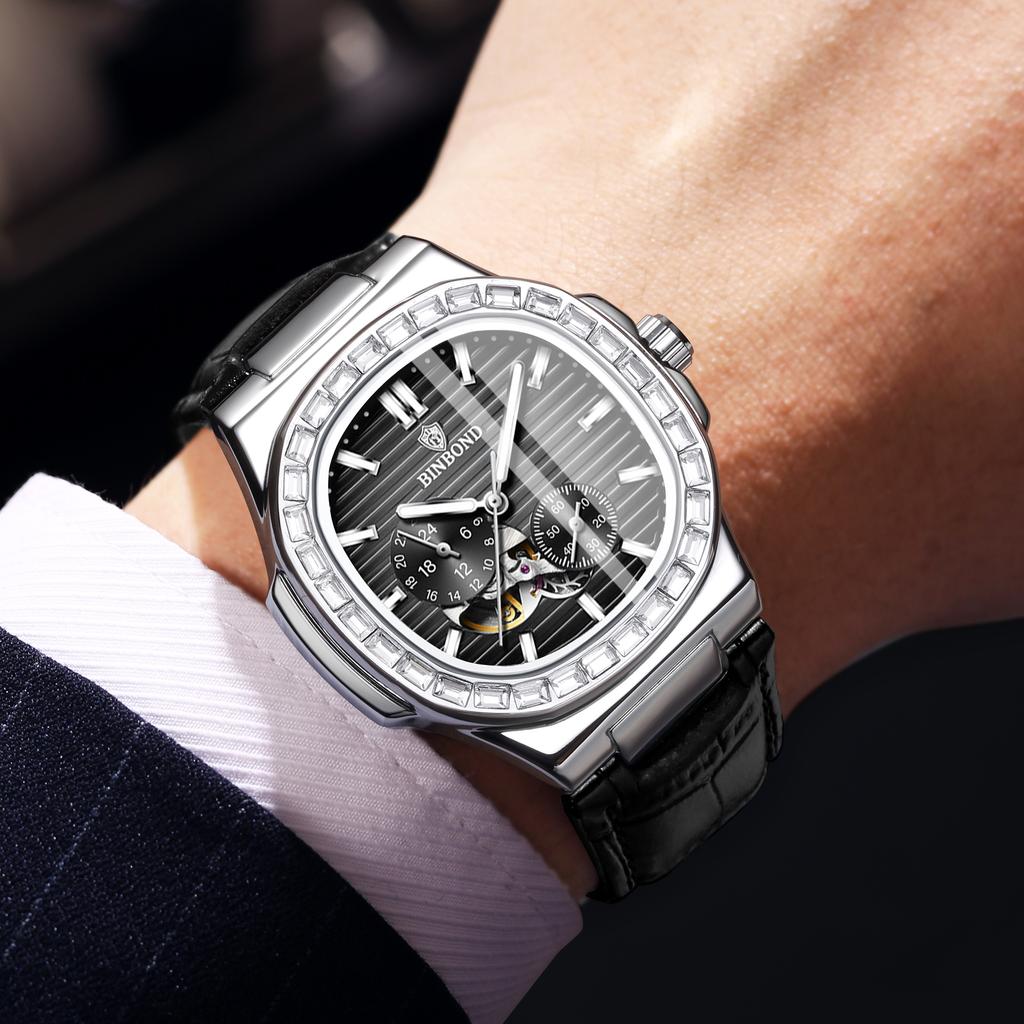 BINBOND Original Automatic Men's Watch Precise Mechanical Watches For Men Luxury Luminous Waterproof Sturdy Skeleton Casual Relo
