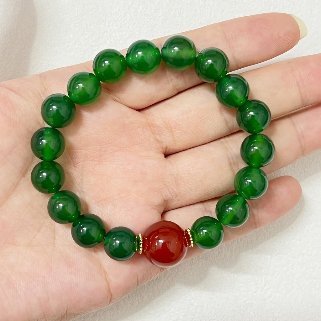Green Agate Bracelet for Women 10mm Round Beads Elastic Beaded Bracelets Handmade Natural Stone Bangle Jewelry Gifts