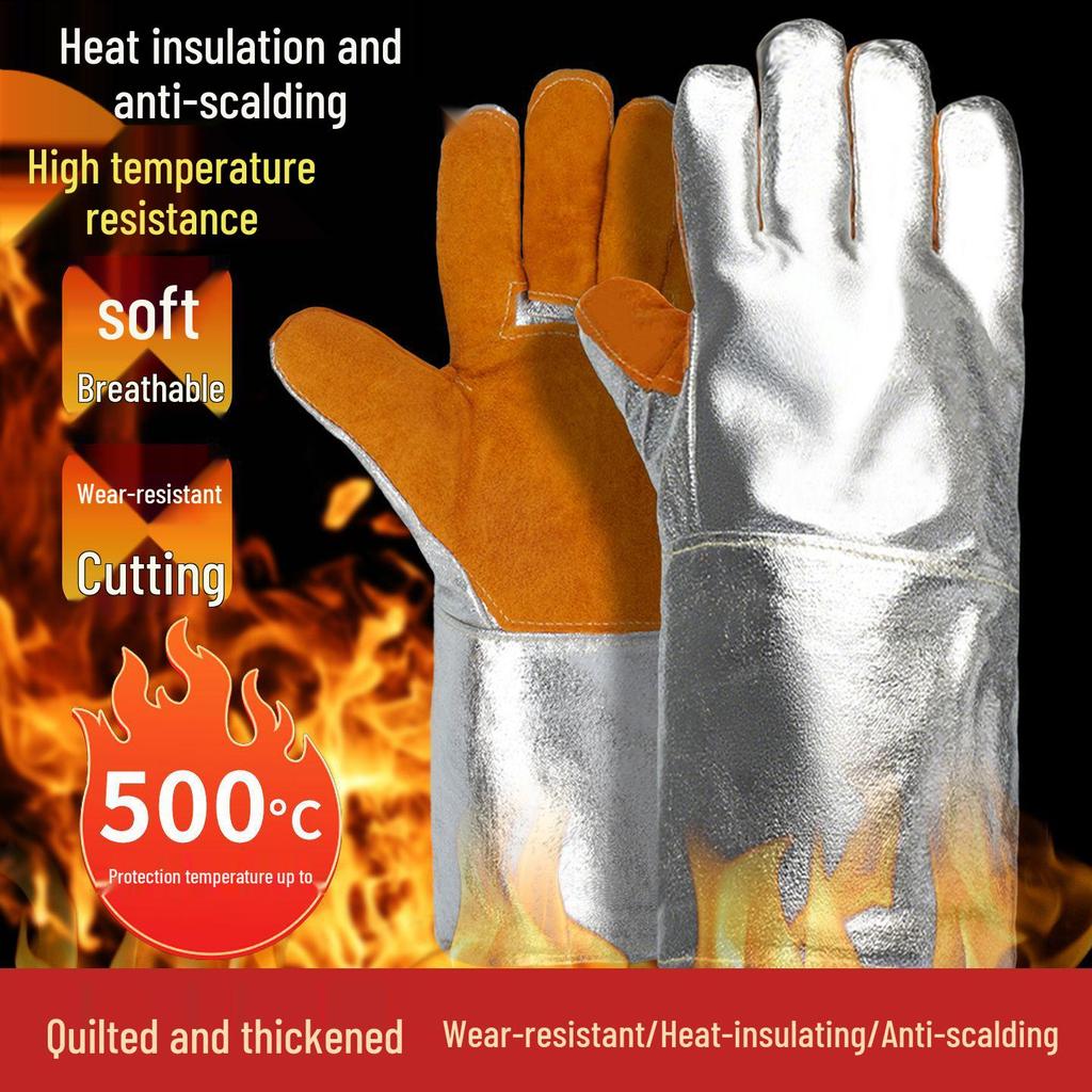 Gants en feuille d'aluminium résistants à la chaleur - Ignifuges, Anti-échaudure, Durables, Épaissis, Gants de cuisson industriels pour hautes températures (300°-500°C)