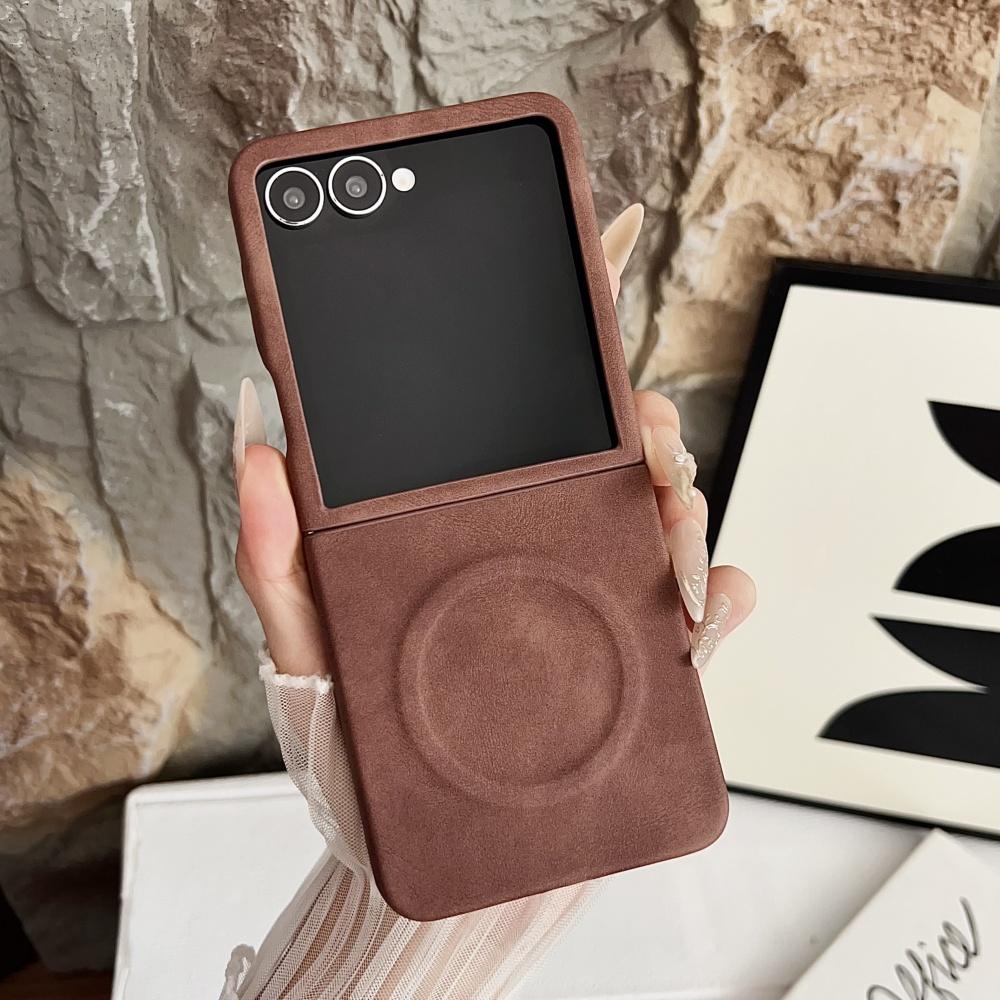 Flip7 Lambskin Magnetic Phone Case For Samsung Galaxy Z Flip 8 7 6 5 4 3 Sheep Skin For Magsafe Wireless Charging Matte Coque