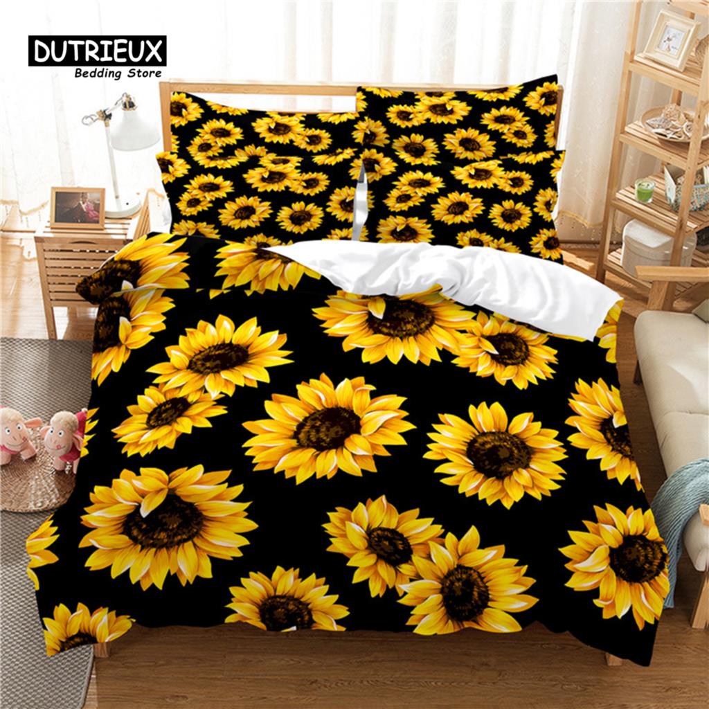 Flowers Duvet Cover Set, Fashion Flower Bedding Set, Soft Comfortable Breathable Duvet Cover, For Bedroom Guest Room Decor