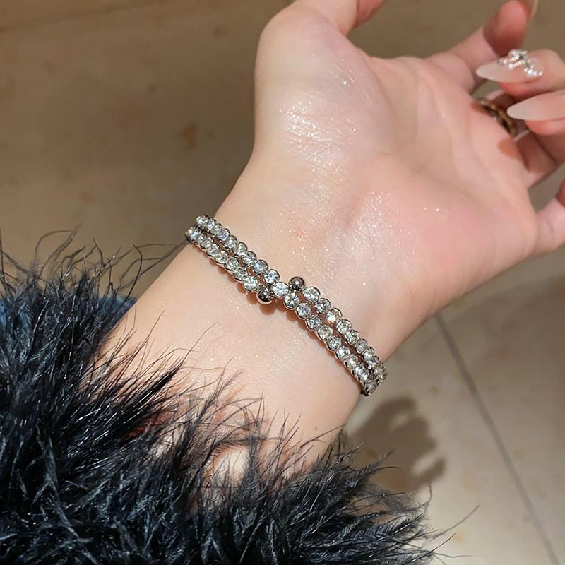 

Geometric Double Layer Diamond Embellished Adjustable Bracelet For Stylish Office Wear срібний