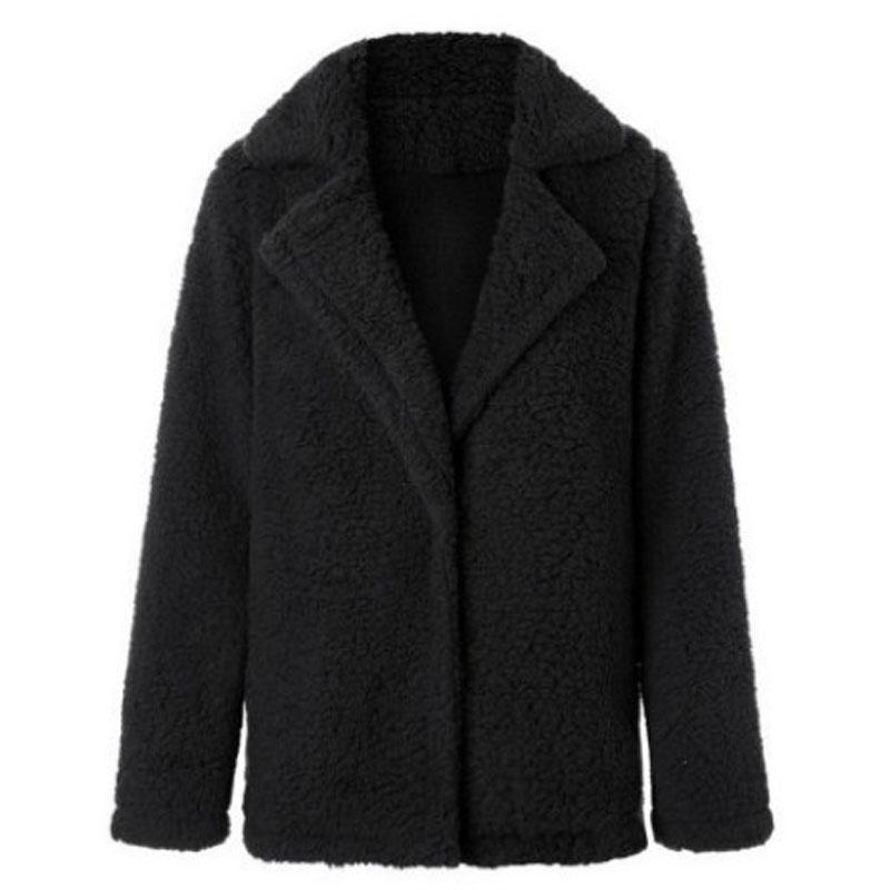 

Новое осеннее и зимнее плюшевое пальто с лацканами, однотонное однобортное пальто-кардиган с длинными рукавами 5XL чёрный