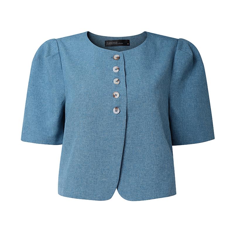 ZANZEA Damen Lässige Runde Hals Sommer Kurzarm Knopf Bluse
