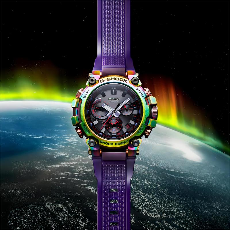 Casio Seria MT-G Aurora Rezistent la Apă Bluetooth Mișcare Solară Curea de Rășină Ceas pentru Bărbați Cadran Negru MTG-B3000PRB-1APR