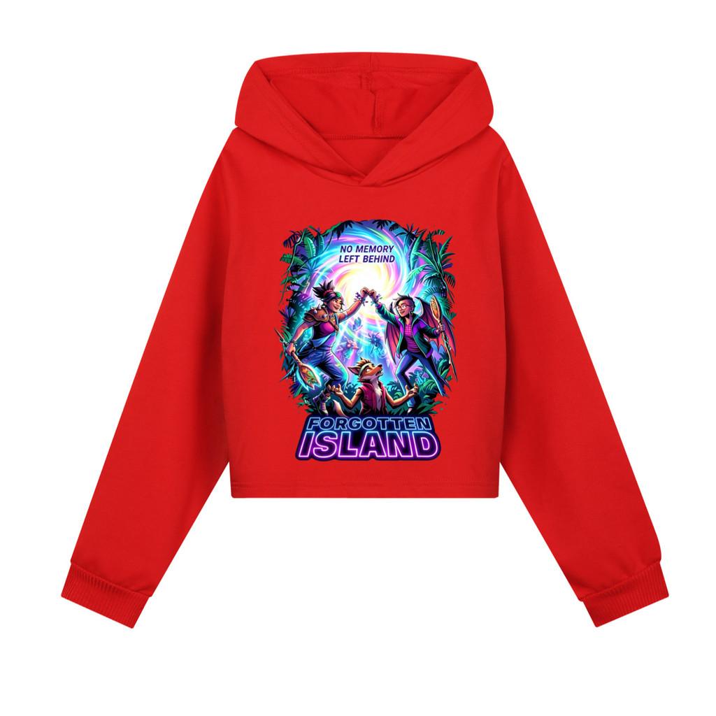 5882 Kids Girls Forgotten Island Printed Short Hooded Sweatshirt Long Sleeves Hoodies