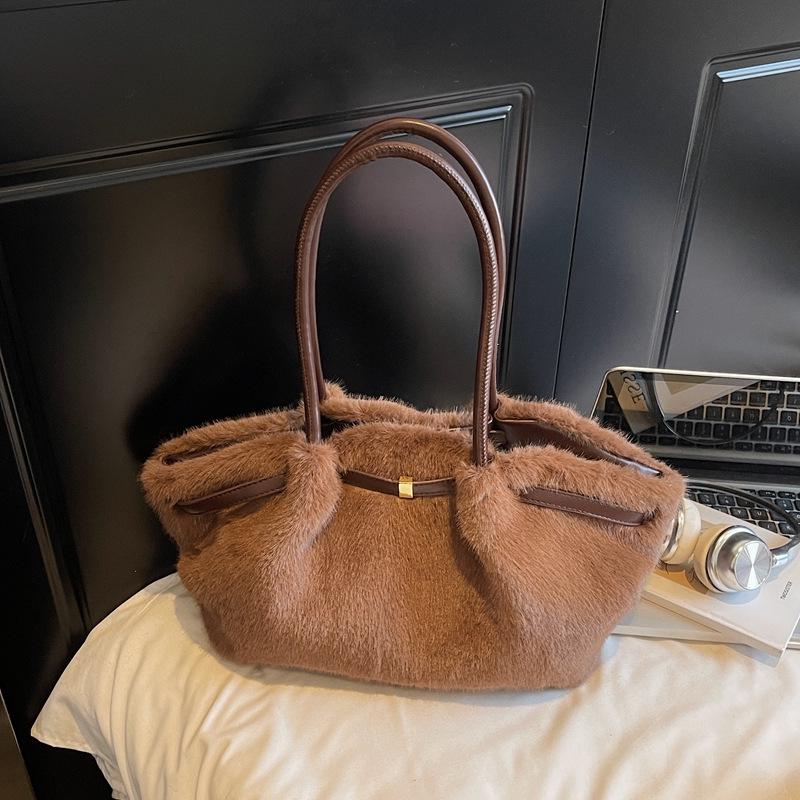 2025 Luxury Women's Fluffy Tote Bag - High-End, Large Capacity for Autumn/Winter