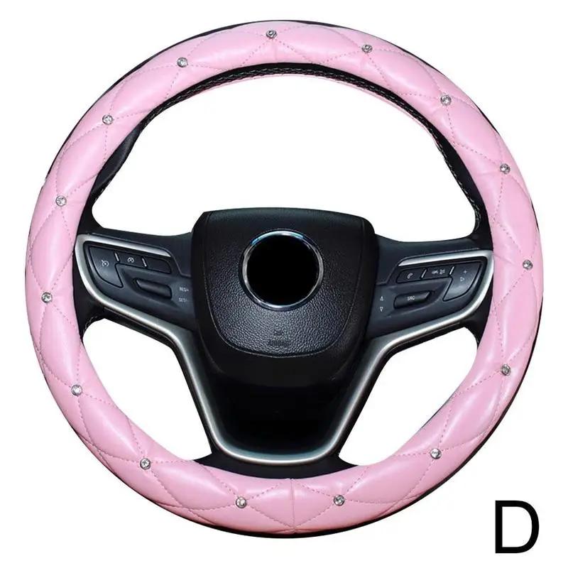 Universal PU Leather Car Steering Wheel Cover Bling Rhinestone Crystal Car Handcraft Interior Decor Accessories For Women L L9C9