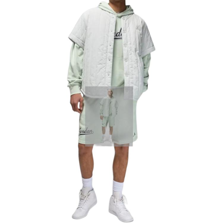 Jordan Pantaloncini Casual da Uomo a Vita Elasticizzata con Stampa di Logo e Lettere a Colore Singolo Fondo Verde FN4701-005