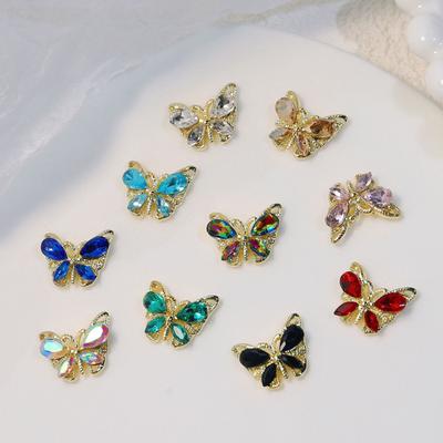 10Pcs Nail DIY Shining Three-dimensional Easy Paste Ornament Vivid Color Sparkling Butterfly Nail Charm Manicure