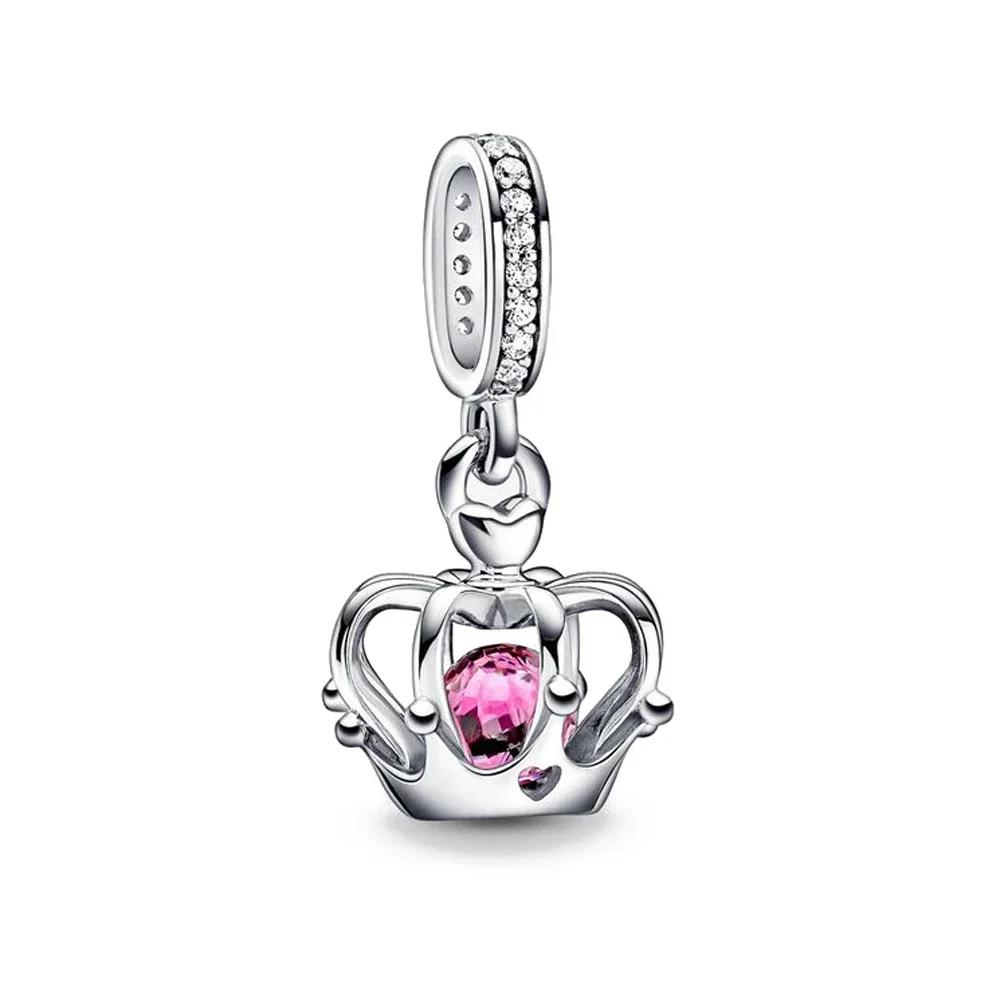 

925 Silver Crown Carousel Charms Birthday Cake Lighthouse Heart Spot Love Slogan Pendent Beaded Bracelet Jewelry Gift