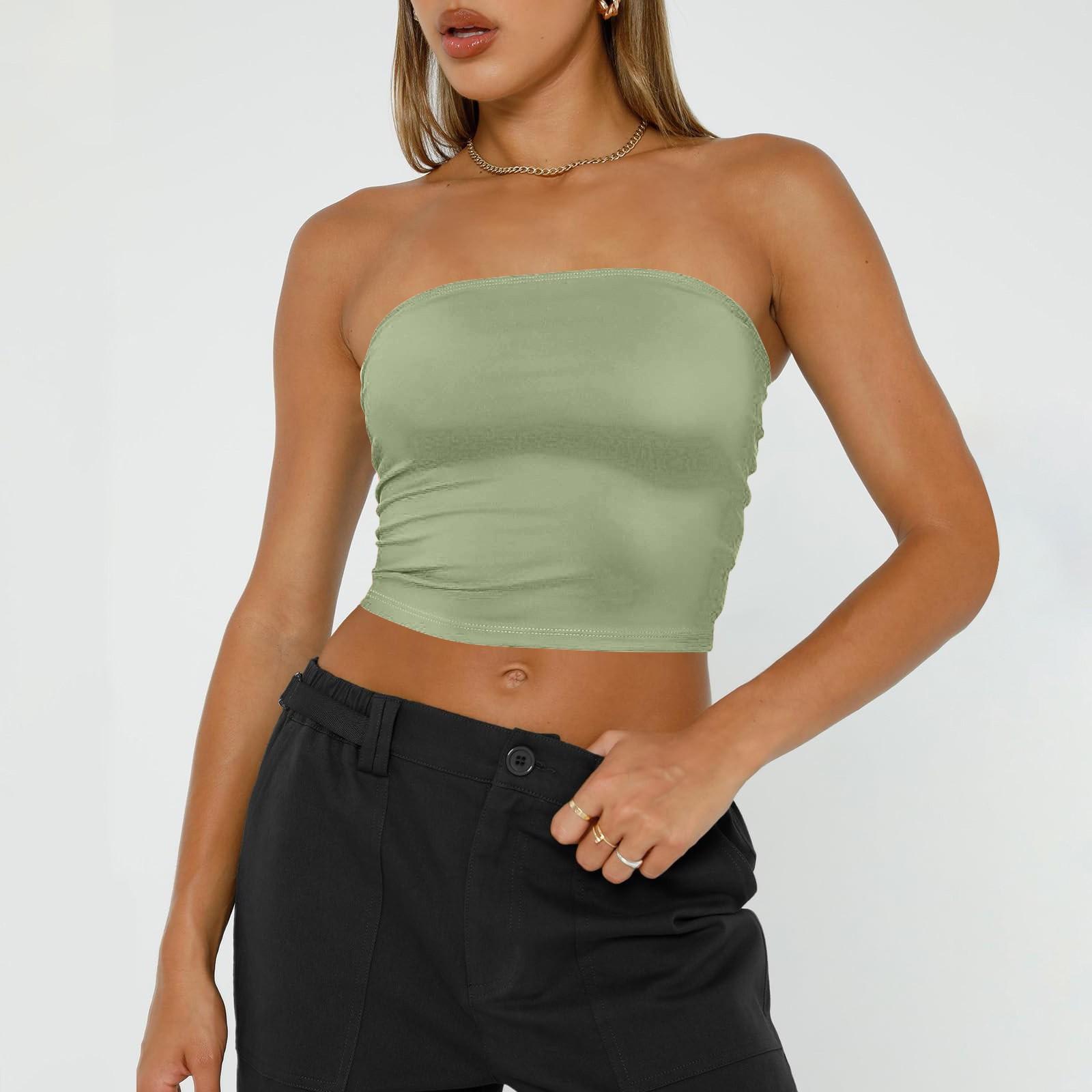 

Women s Sleeveless Solid Color Women s Bandeau Tops Strapless Navel Tops Basic Backless Bandeau Cute Summer