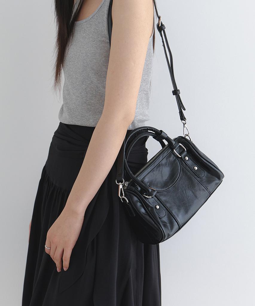 Laminez Glossy Buckle Mini Bag - Black