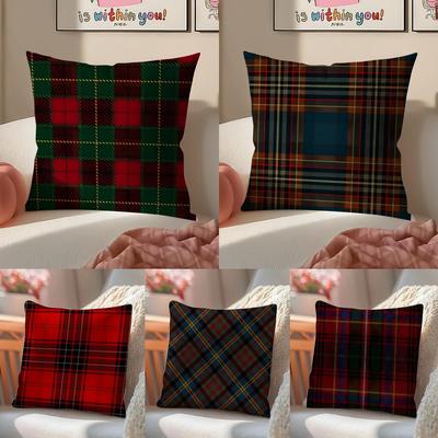 Classic Plaid Scottish Attern NNordic Scottish Cushion Cover Pillowcase Short Plush Invisible Zipper Room Sofa Cushion Cover