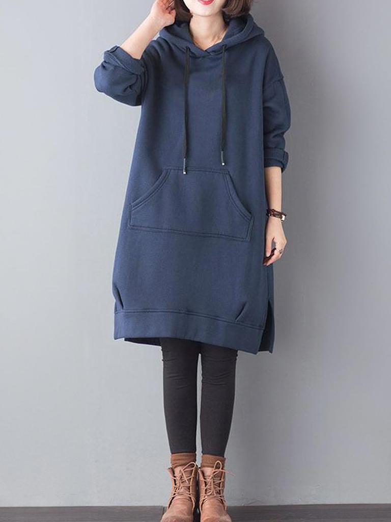 Parka Dress Fleece Lined Long Tunic Loose Maternity Neat Comfortable Beautiful Eyes Cool Cool Room Wear Party Dress Wan Piece 160cm 150cm 140cm