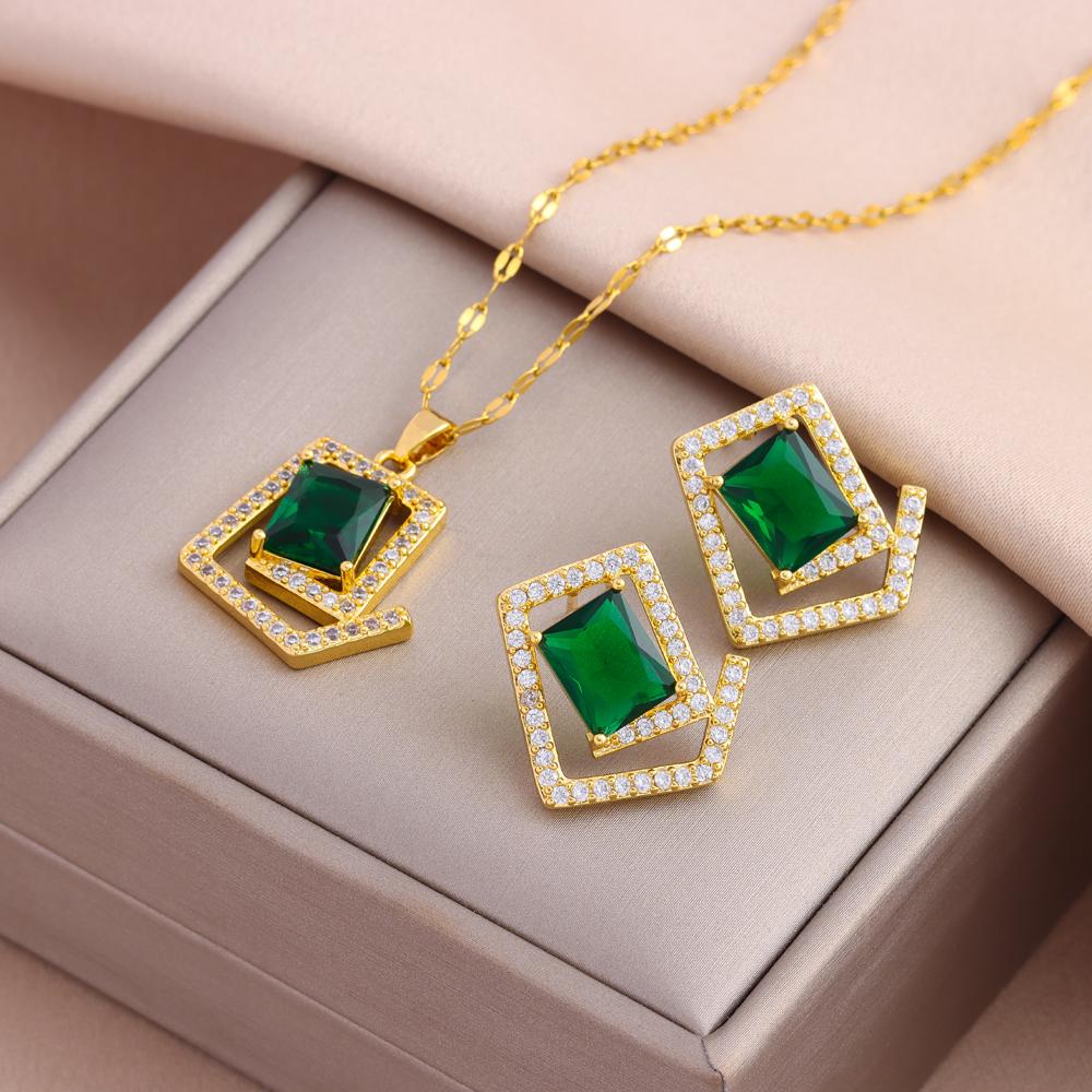 New Fashion Gold Plated Necklaces Earrings Sets For Women Female Trendy Party Jewelry Girls Daily Wear Neck Chain Earrings