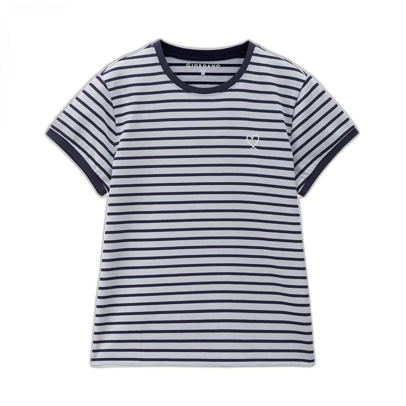 Giordano Women s Cotton Striped Heart Embroidered T-shirt XL