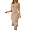 Summer new French European and American style sleeveless v-neck dress hip-wrapped ruffle edge one-step skirt