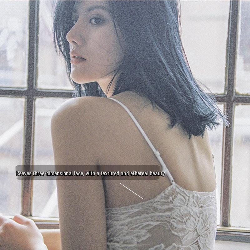 Lace Wirefree French Camisole Bra Set with Padded Triangle Cups