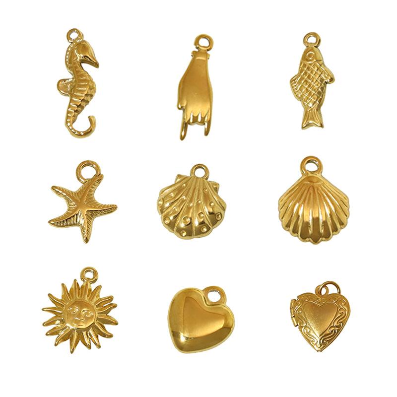 Edelstahl Meeresleben Seestern Muschel Schleife Kreuz DIY Anhänger Einzelner Anhänger Halskette Schmuck Zubehör