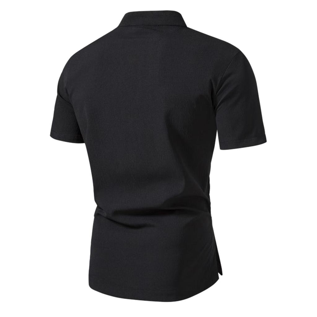 Men's Spring Summer Casual Slim Color Stand Collar Button Collar Short Sleeve Men's Shirts Men's Tops