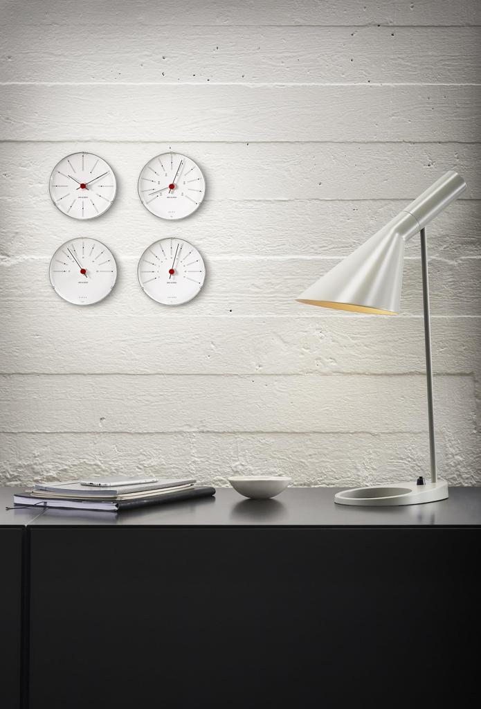 ARNE JACOBSEN BANKERS 43688 12cm Wall Clock, Scandinavian Design (Silent Design with No Second Hand), White